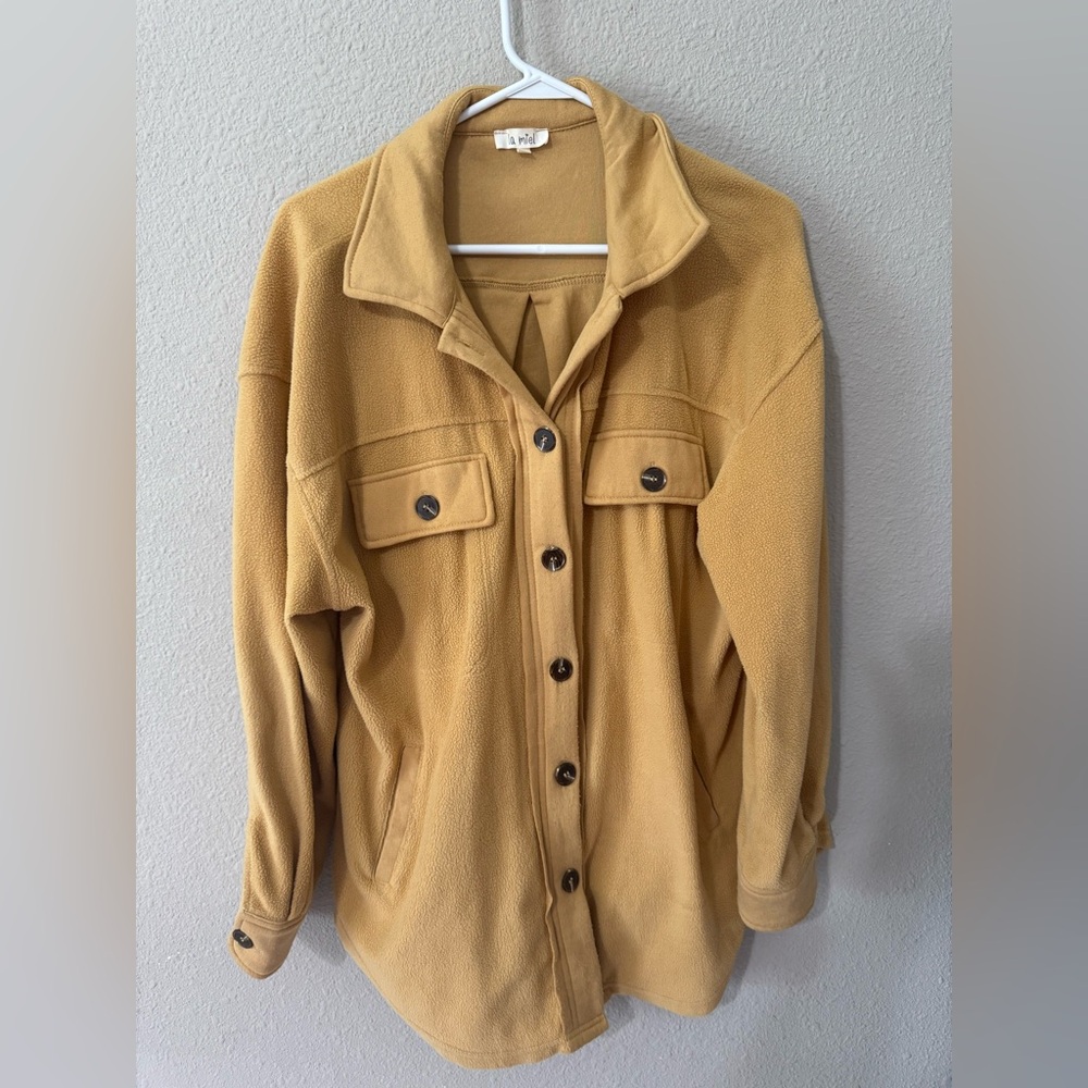 La Miel Camel Fleece Button-Up Jacket - Women